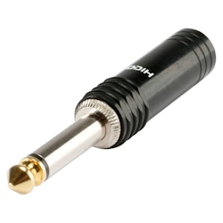 HICON HI-J63M04 (6,3 mm) 2-polig metall-lödning-hankontakt, nickelpläterad med Goldtip-stift, rak, svart