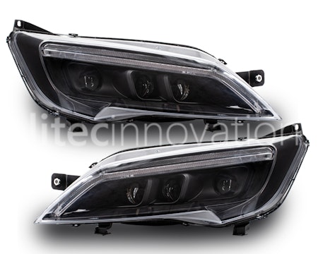 FULL LED strålkastare Fiat Ducato från 2014 Svart med ORIGINAL LED-STRIP (Litec Innovations)