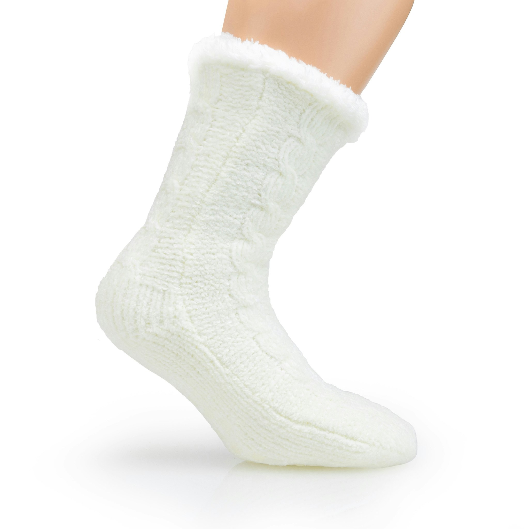 Gefütterte Socken mit Anti-Rutsch-Schutz (Weiß)