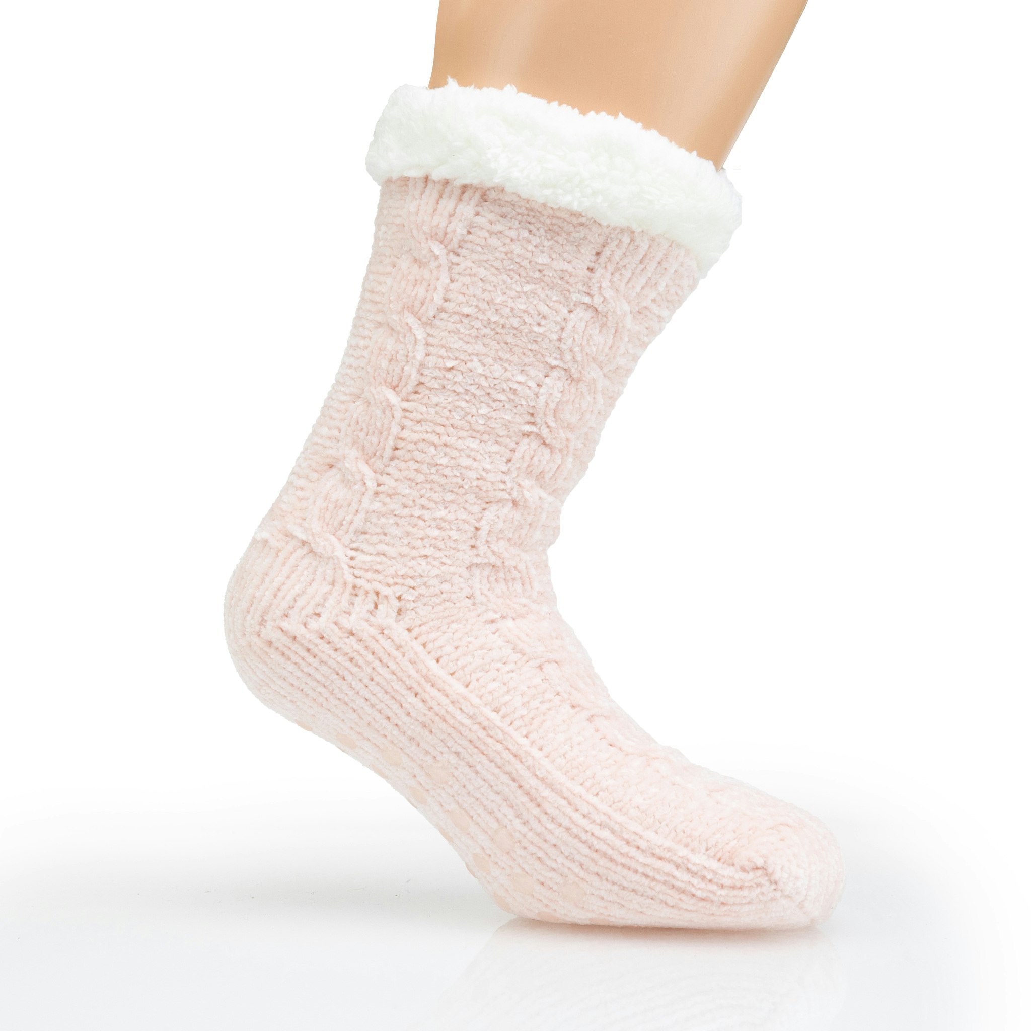 Gefütterte Socken mit Anti-Rutsch-Schutz (Rosa)