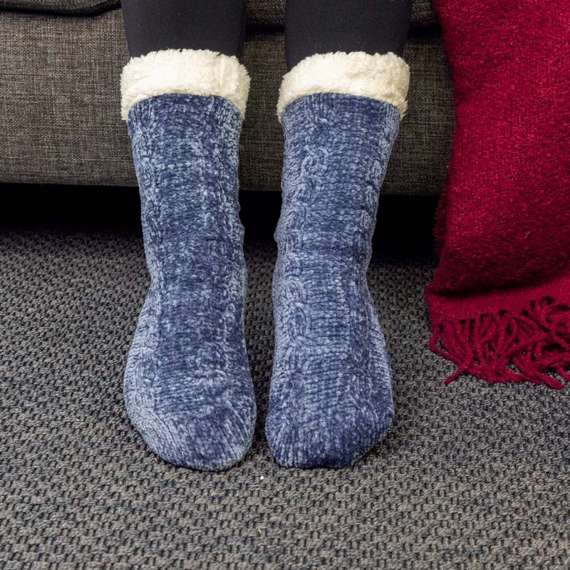 Gefütterte Socken mit Anti-Rutsch-Schutz (Blau)