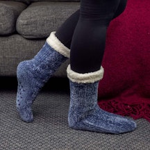 Gefütterte Socken mit Anti-Rutsch-Schutz (Blau)