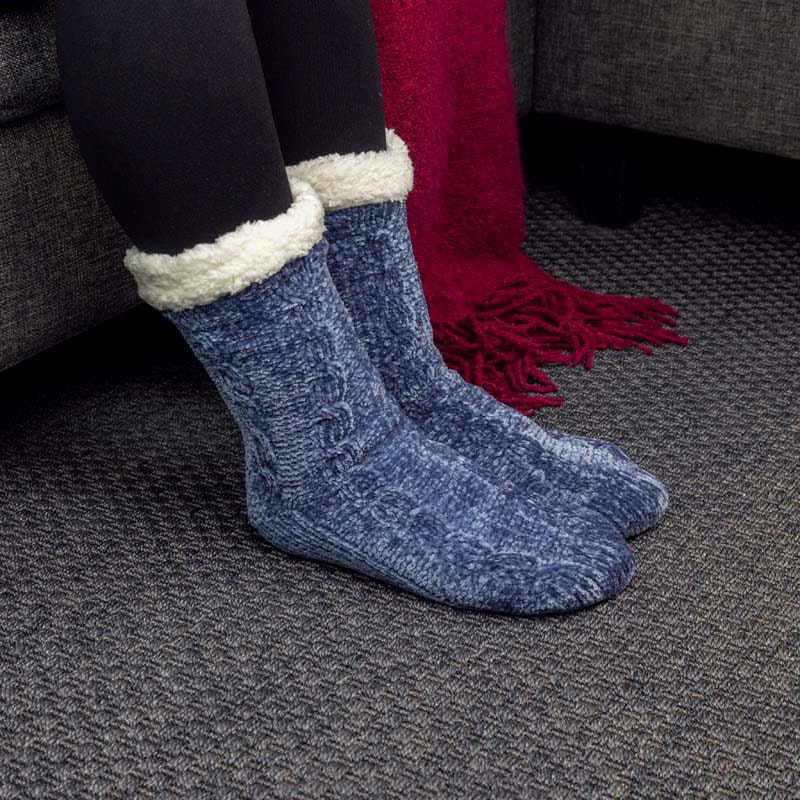 Gefütterte Socken mit Anti-Rutsch-Schutz (Blau)