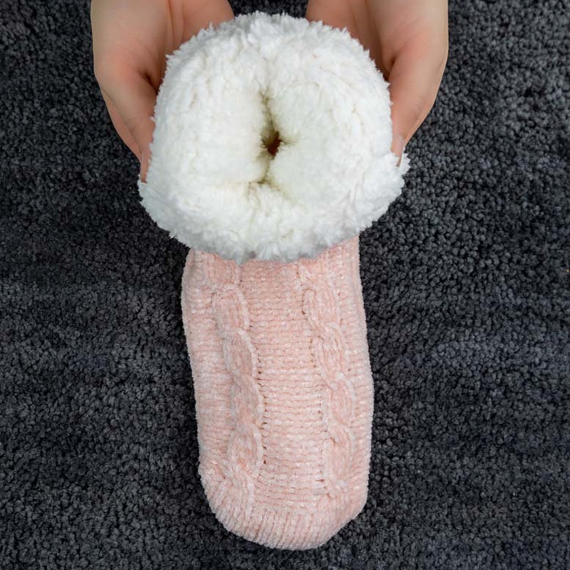 Gefütterte Socken mit Anti-Rutsch-Schutz (Rosa)