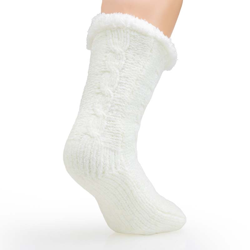 Gefütterte Socken mit Anti-Rutsch-Schutz (Weiß)