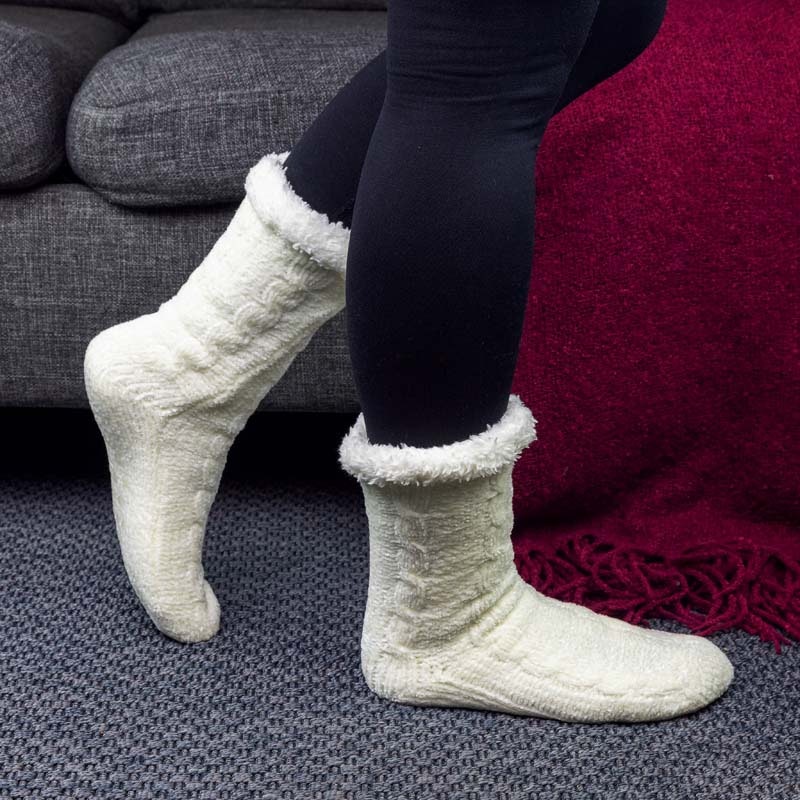 Gefütterte Socken mit Anti-Rutsch-Schutz (Weiß)