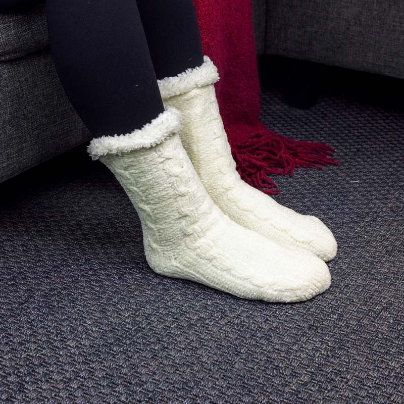 Gefütterte Socken mit Anti-Rutsch-Schutz (Weiß)
