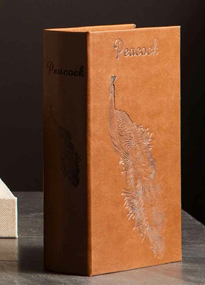Brun boklåda med påfågel 18x7x27 cm