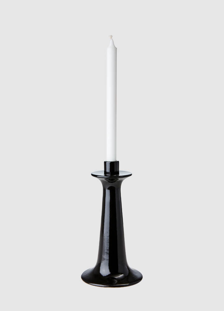 Svart ljusstake i keramik 14x26 cm