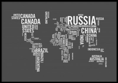 World map text, grå