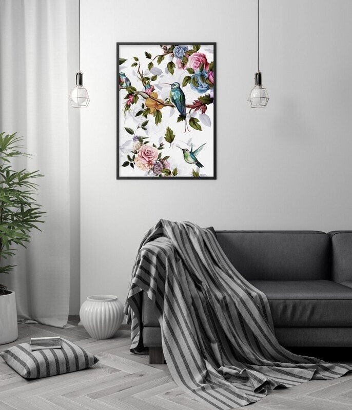 Hummingbird with Roses