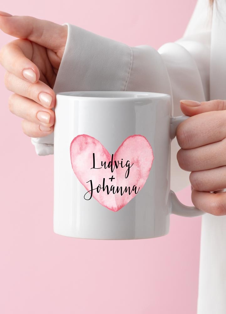 Personlig keramikmugg med text, rosa hjärta