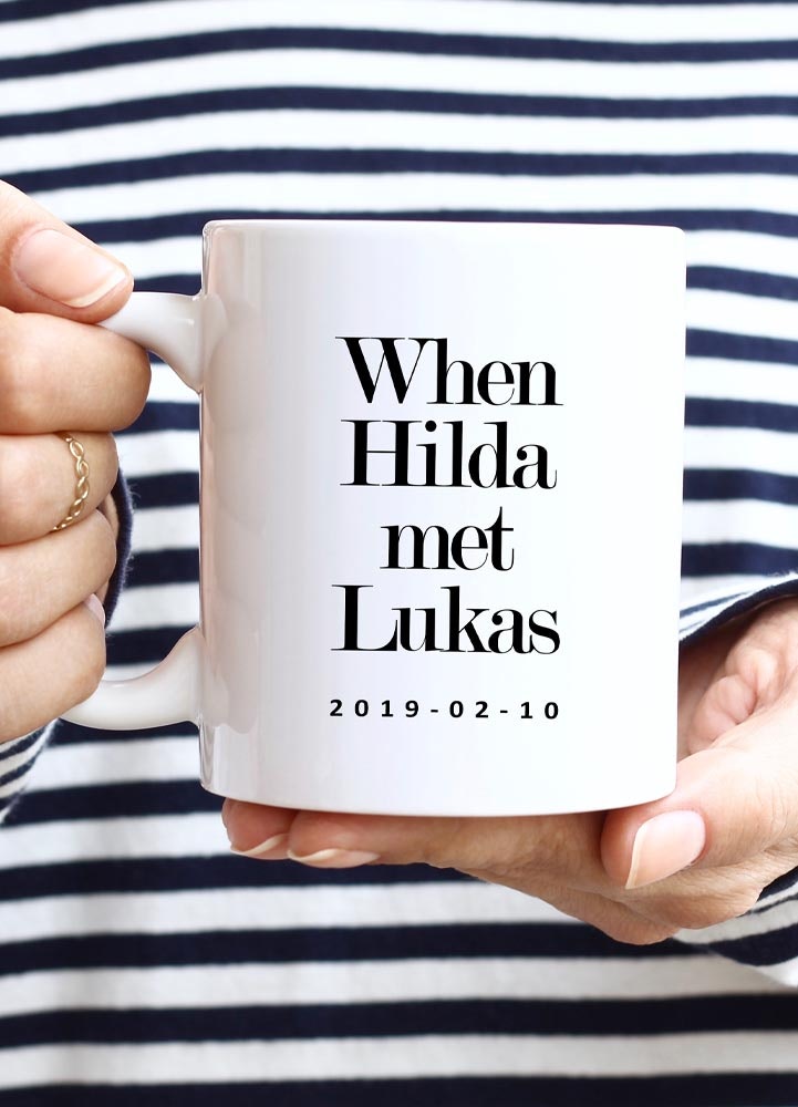 Personlig keramikmugg med text, when we met