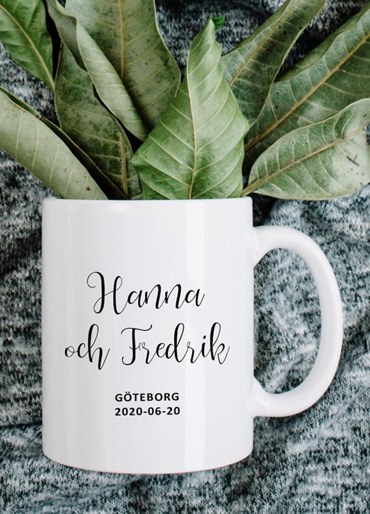 Personlig keramikmugg med text, two names