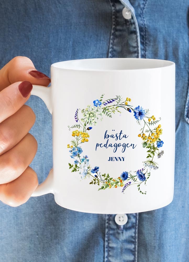 Personlig keramikmugg med text, sommarkrans