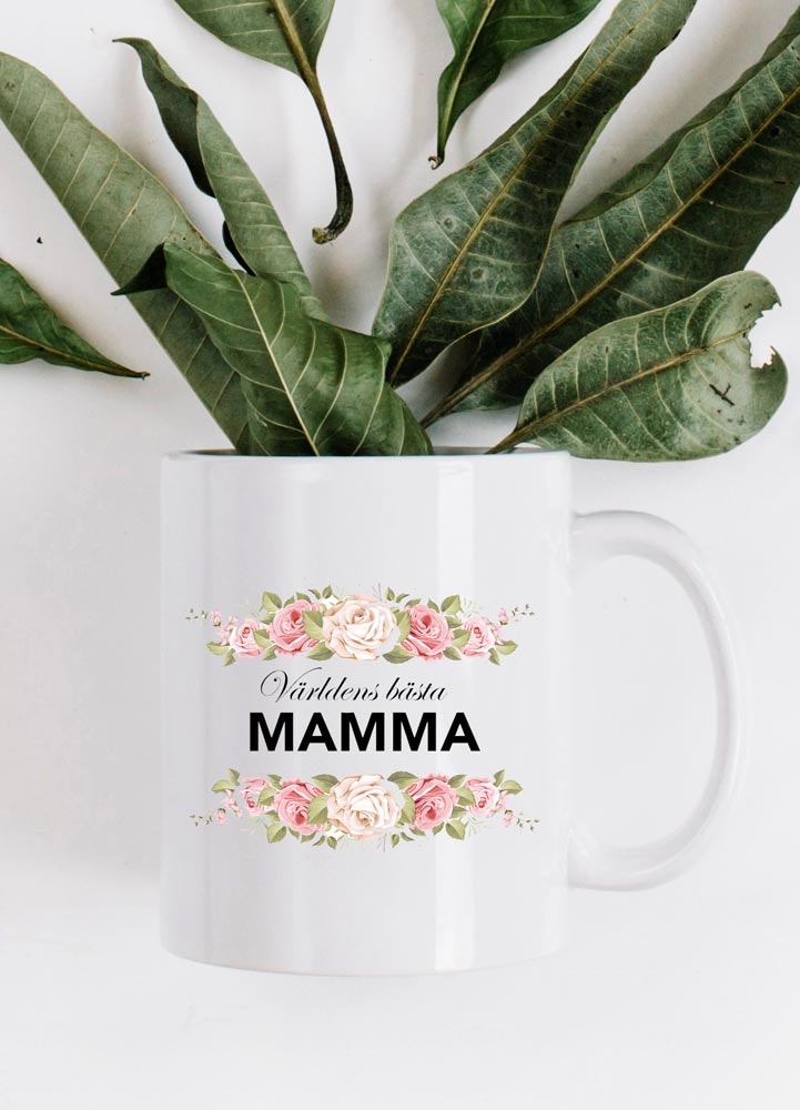 Keramikmugg, världens bästa mamma, blommig