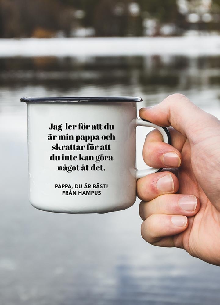 Personlig emaljmugg, ler för att du är min pappa
