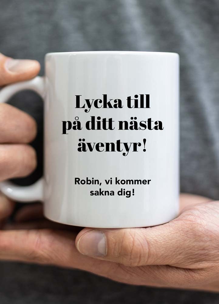 Personlig keramikmugg med text, nästa äventyr