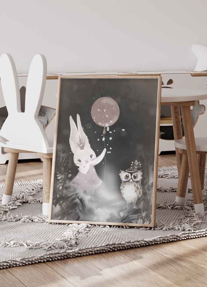 Barnposter Bunny and owl