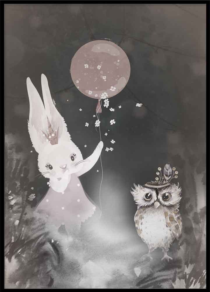 Barnposter Bunny and owl