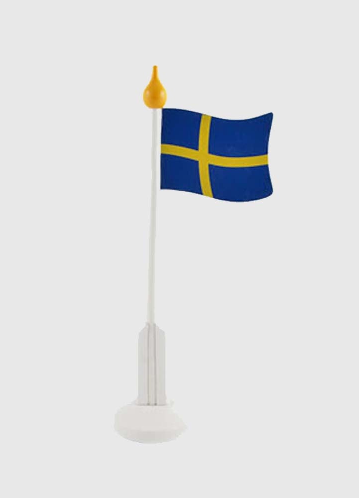 Flaggstång i trä med svenska flaggan 24 cm