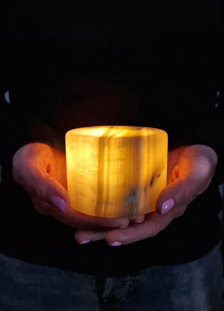 Grönt bordsljus Jade på batteri i äkta ädelsten 8x6 cm