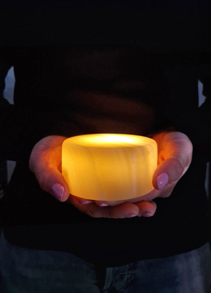 Grönt bordsljus Jade på batteri i äkta ädelsten 8x4 cm