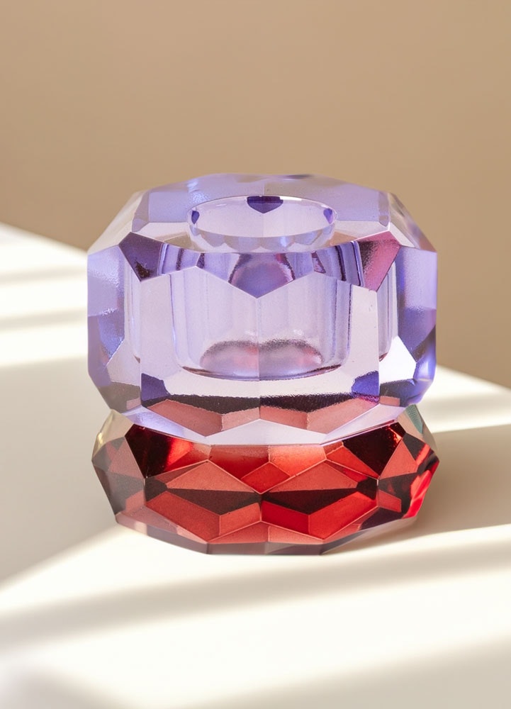 Kristall Ljusstake, bordeaux, blå 4,5x4,5x4,5 cm