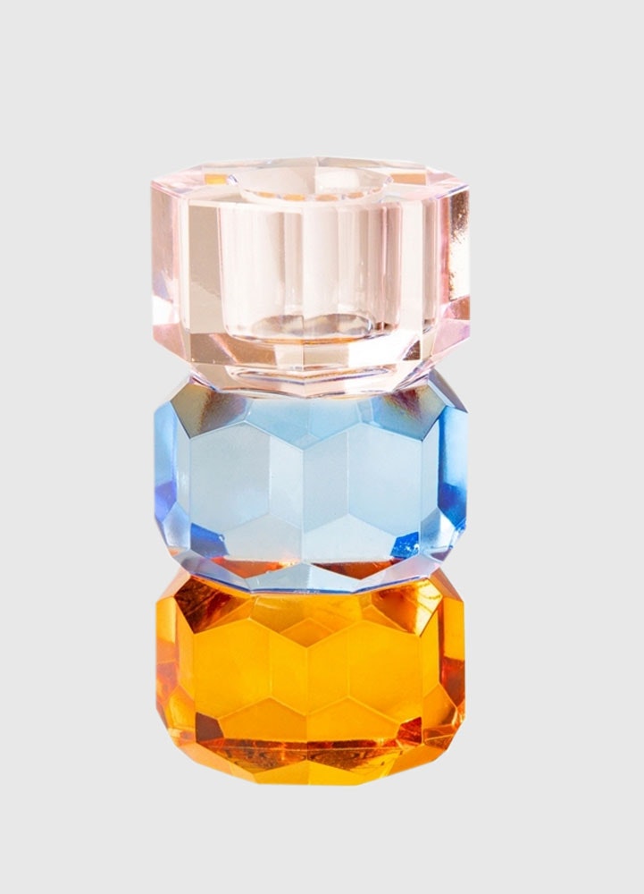 Kristall Ljusstake rosa, blå, orange 9x4,5x4,5 cm