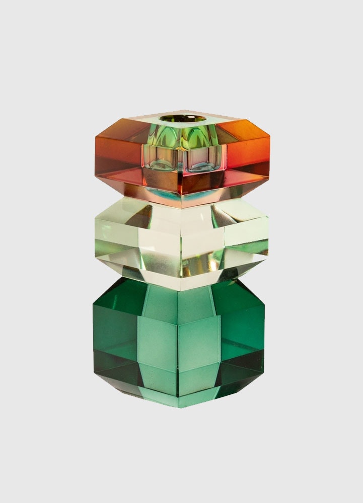 Kristall Ljusstake grön, ombre 14x6x6 cm