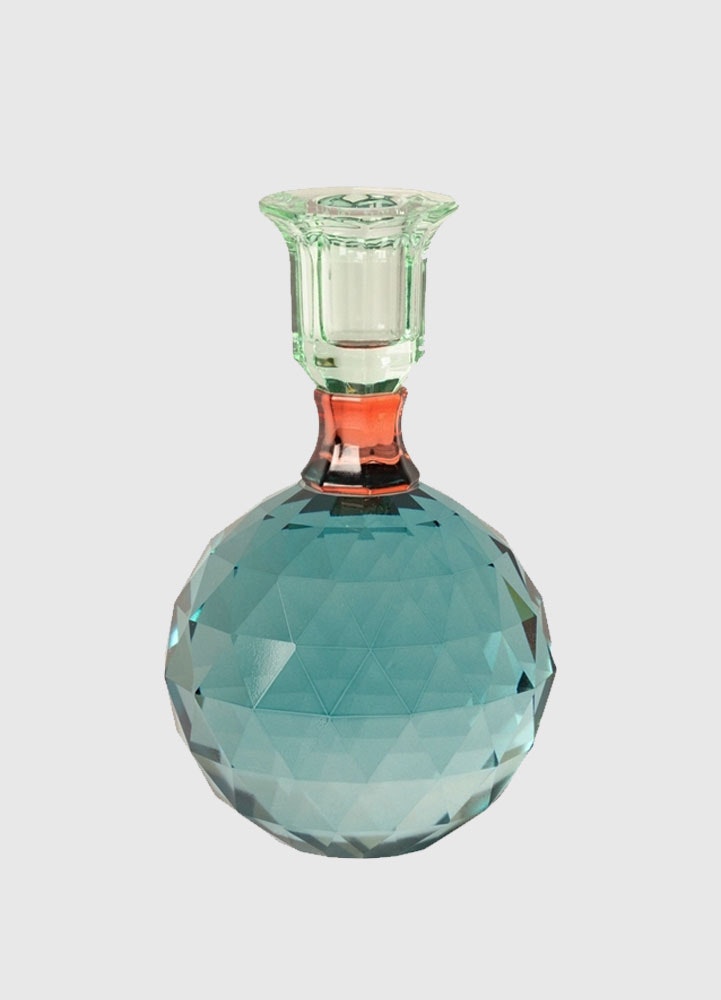 Kristall Ljusstake petrol, röd, ljusmint 16,5x10 cm