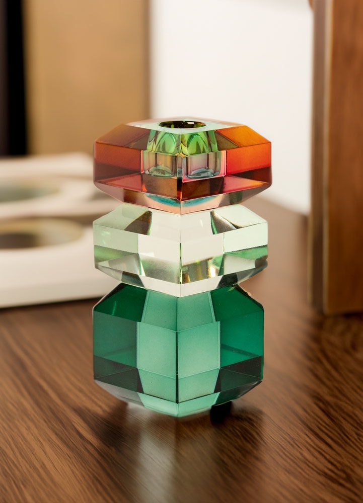 Kristall Ljusstake grön, ombre 14x6x6 cm