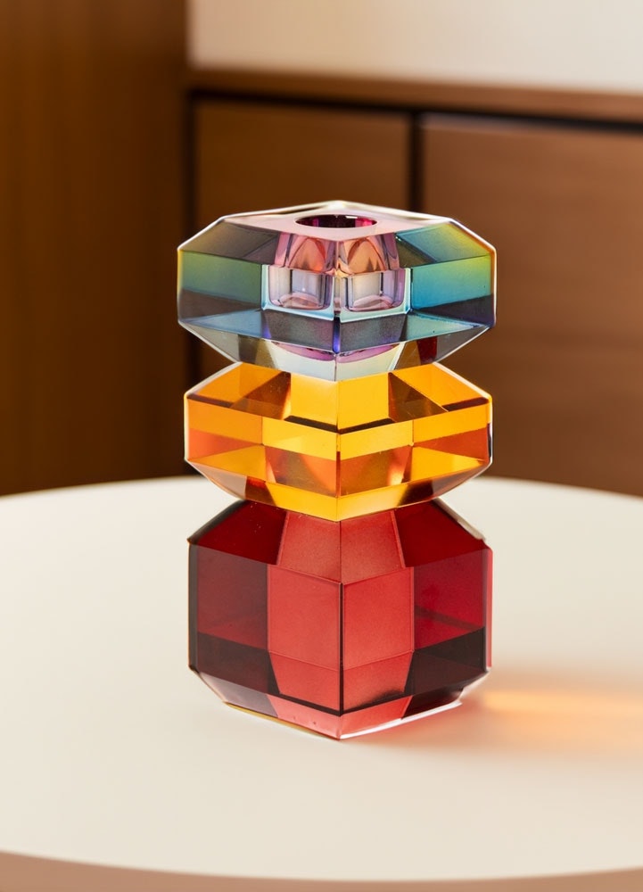 Kristall Ljusstake bordeaux, ombre 14x6x6 cm