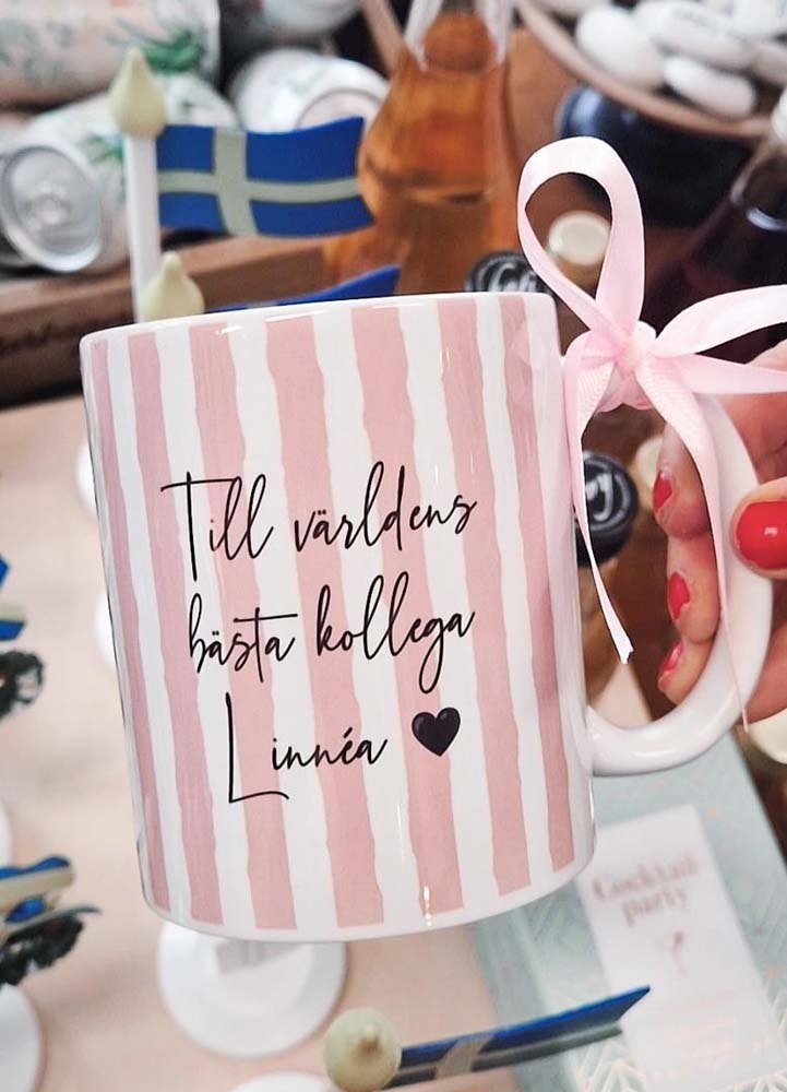 Personlig keramikmugg, rosa ränder