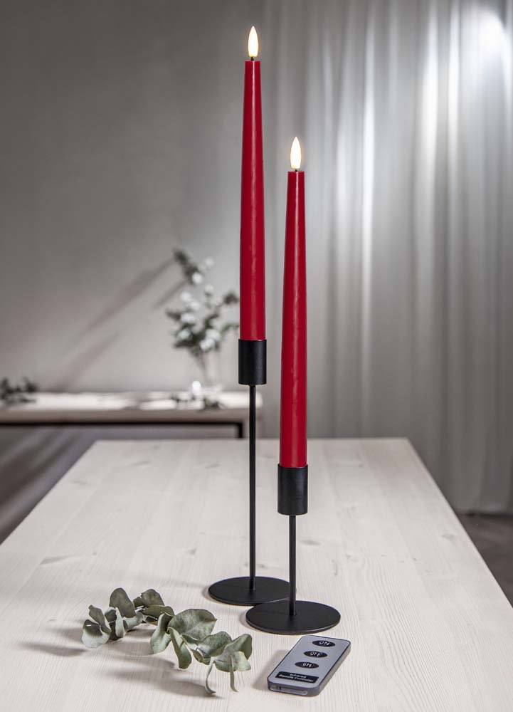 2-pack batteriljus röd 28 cm med fjärrkontroll och timer