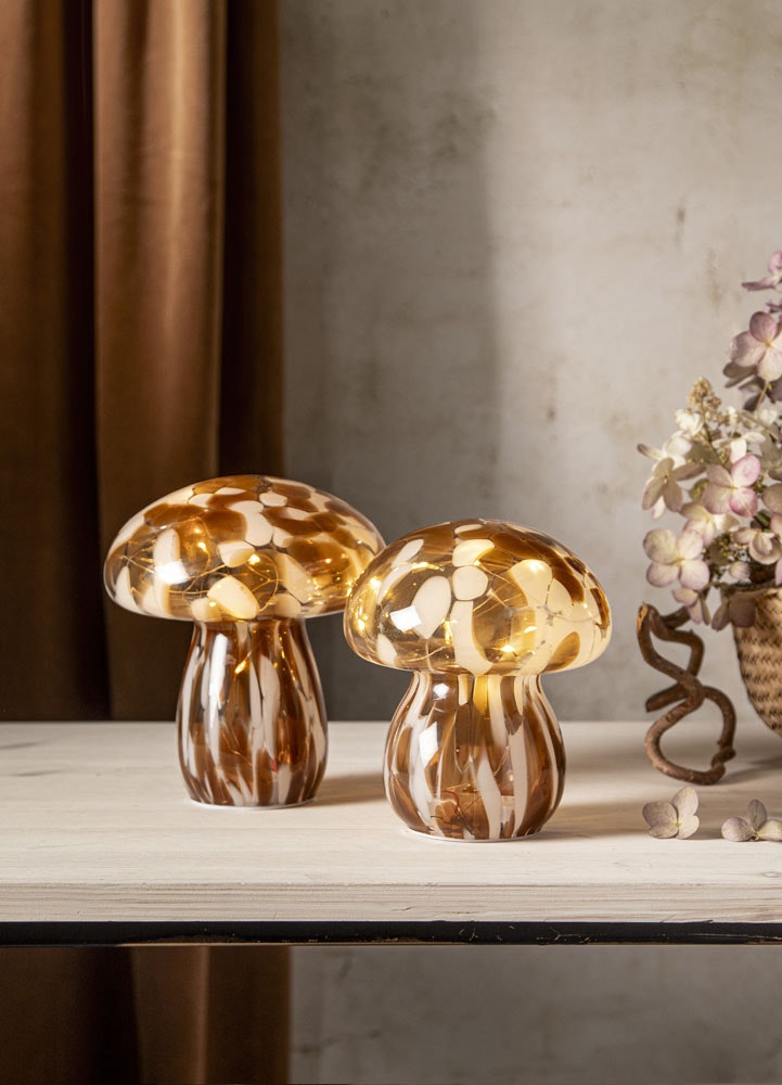 Batteridriven svamplampa Funghi i brunt glas