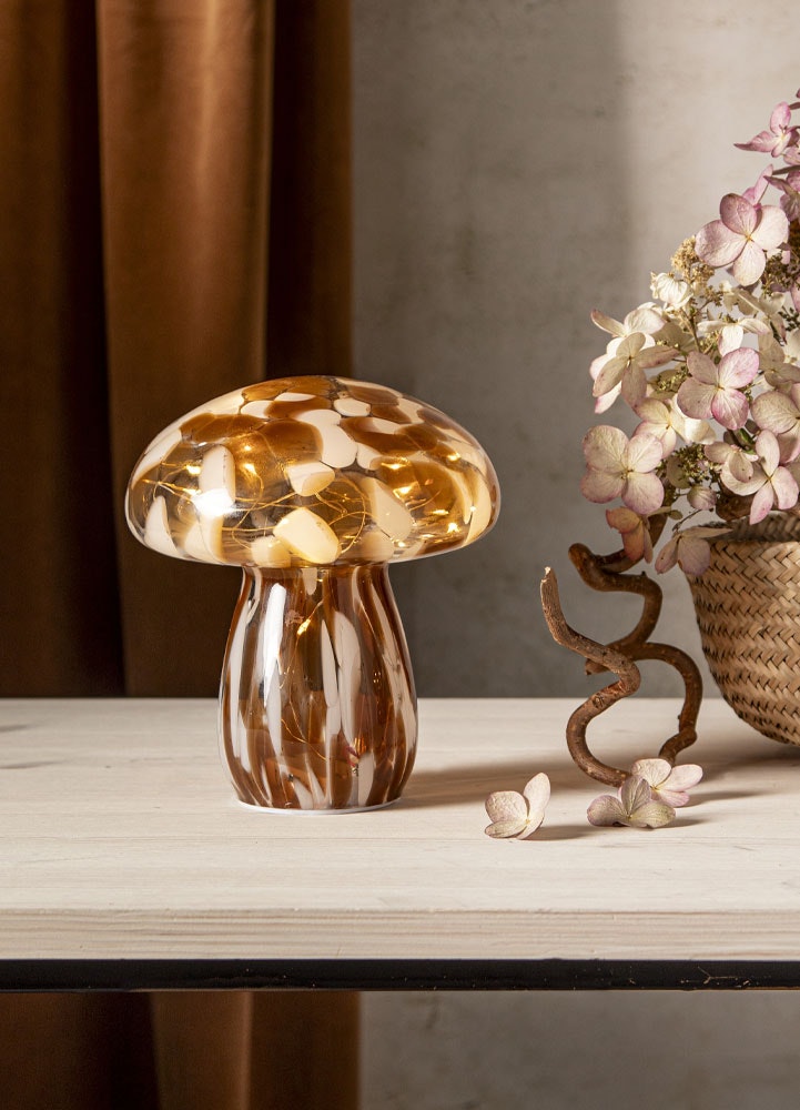 Batteridriven svamplampa Funghi i brunt glas