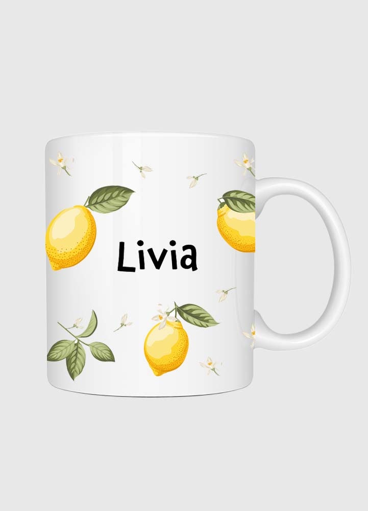 Personlig keramikmugg med text, citroner