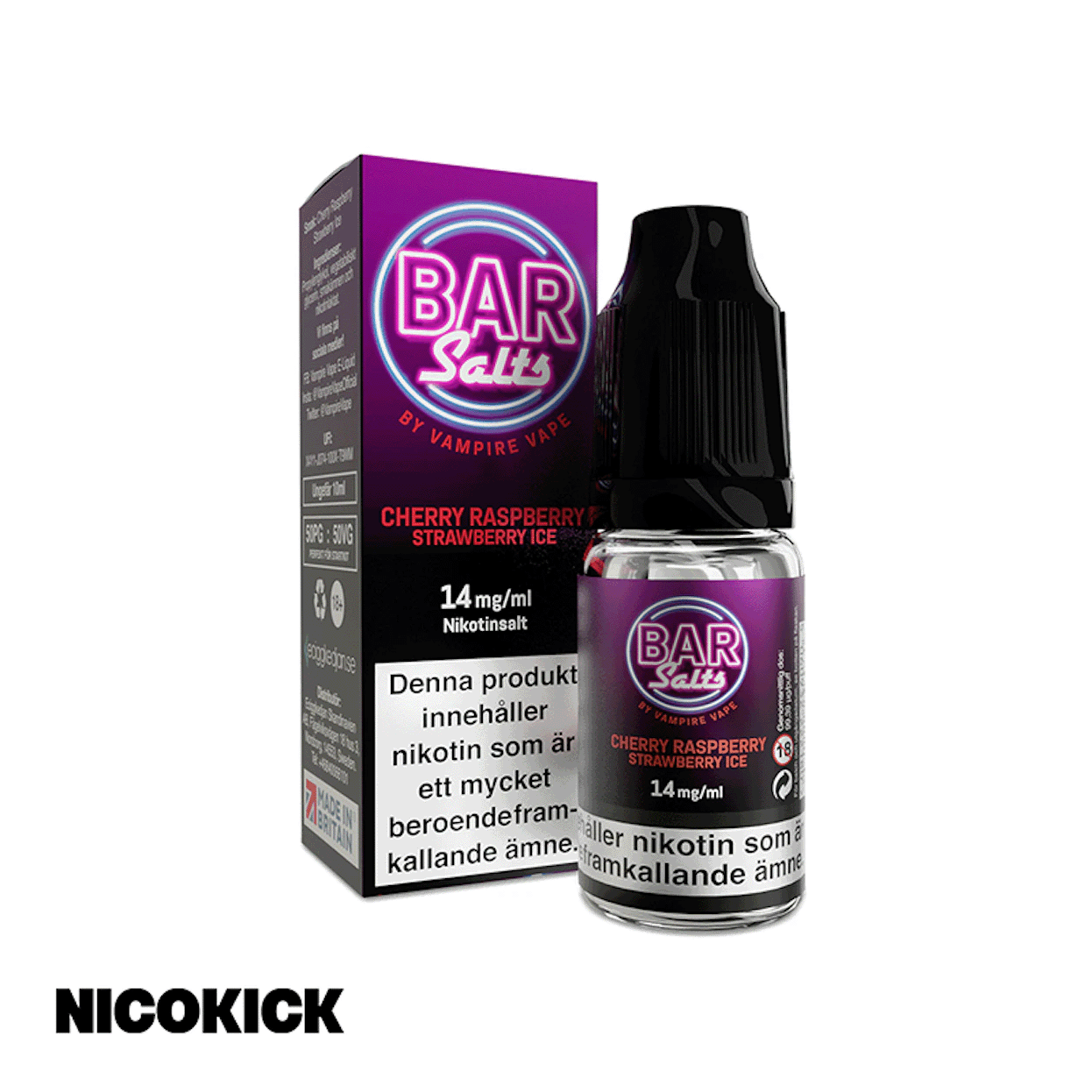 Bar Salts - Cherry Raspberry Strawberry Ice (10ml E-juice)