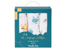 3-pack muslinfiltar 70 x 70 cm 'Le Voyage d'Olga', Moulin Roty
