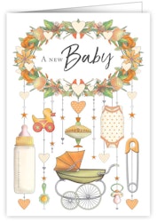 Kort med kuvert "A New Baby", 11,5x16,3 cm