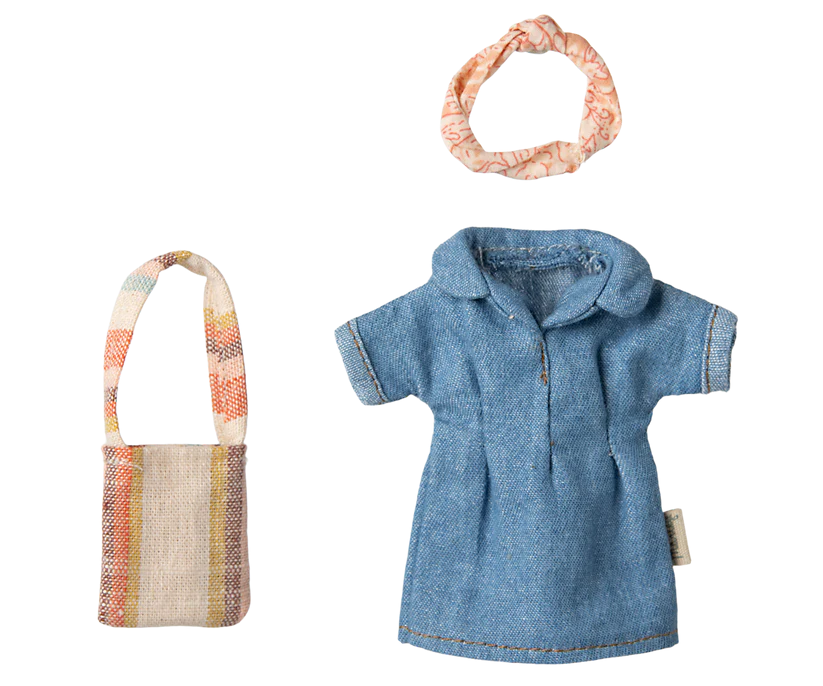Denimklänning och väska till Mamma mus, Maileg