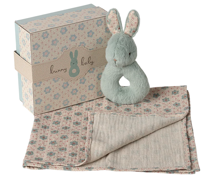 Rabbit rattle set, Mint, Maileg