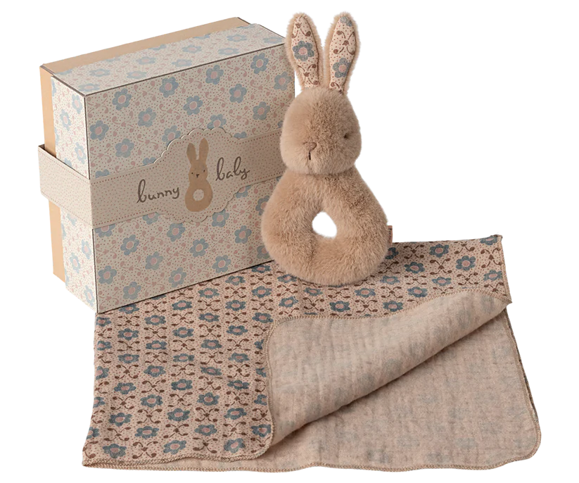 Rabbit rattle set, Cream peach, Maileg