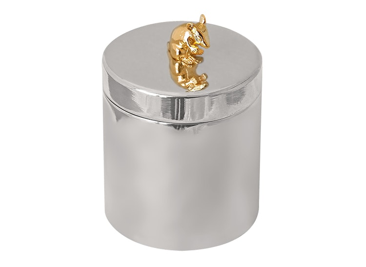Ask i tenn, med förgylld mus på locket, från Munka Tenn