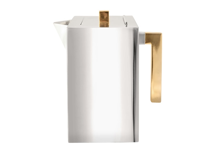 Kaffekanna i tenn, stor, hög modell,med förgylld knopp och handtag från Munka Tenn