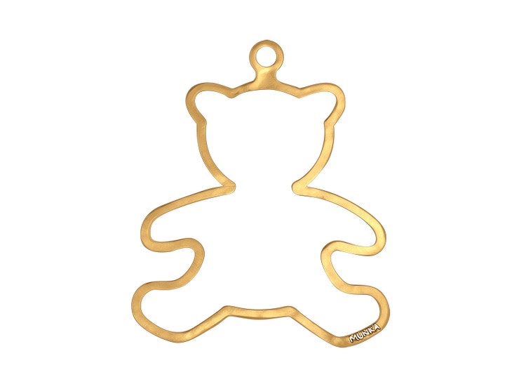 Christmas ornament - TEDDY - for tree or window hand cast in pewter and gilded, stamped Munka