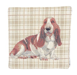 Grytlapp med basset hound i jacquardtyg - obs styckvis