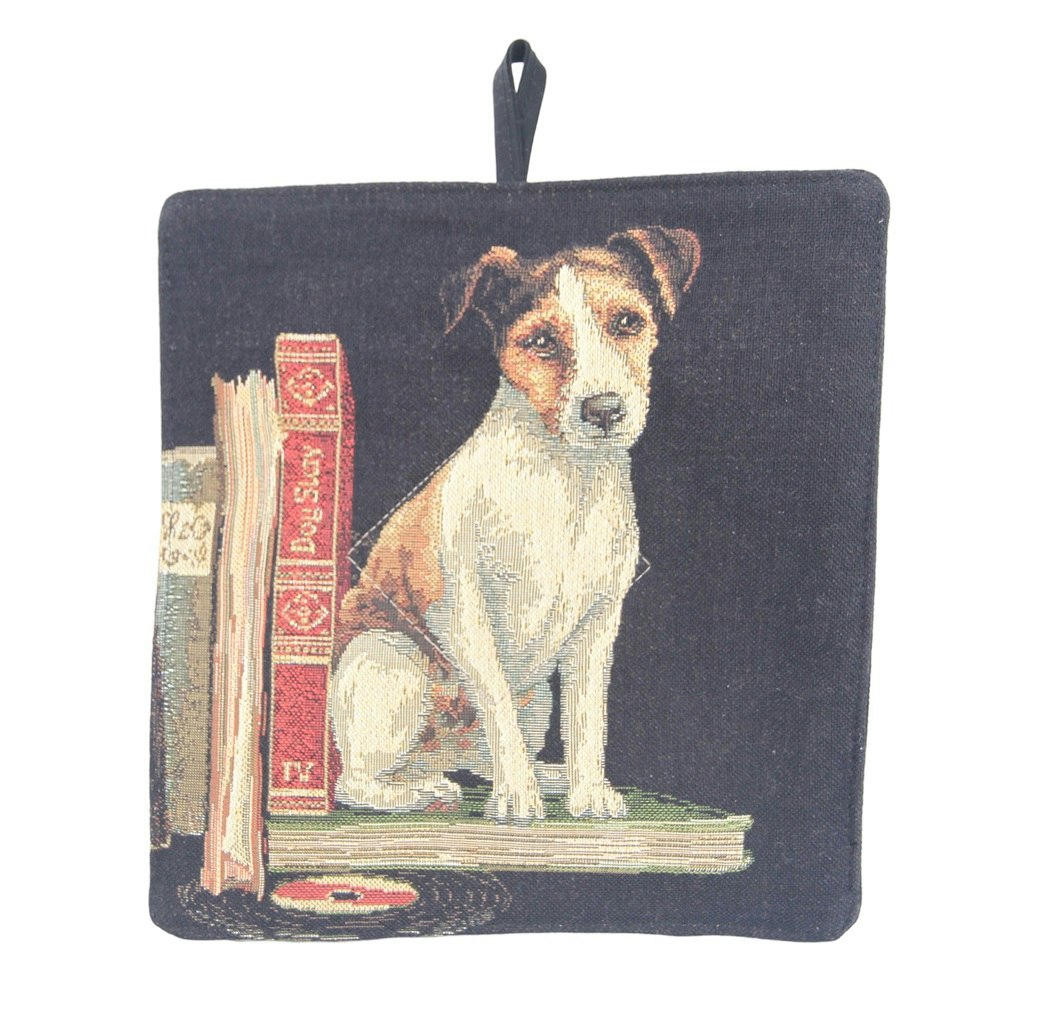 Grytlapp med Jack Russell i jacquardtyg - obs styckvis