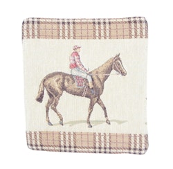 Grytlapp med ryttaren som bär en traditionell jockeyutstyrsel i jacquardtyg - obs styckvis